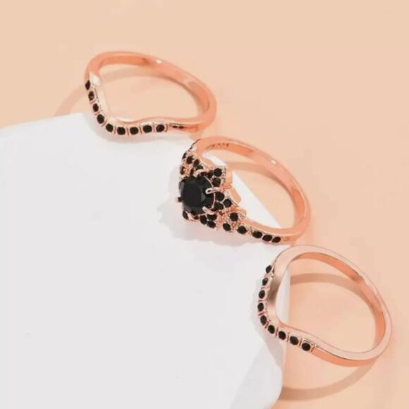 NEW! Mystic Black Moon 🌙 Ring Trio Set Gold Gypsy - Picture 3 of 3